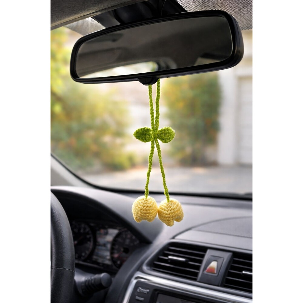 Handmade Crochet Flower Car Mirror Hanger Cute Tulip Hanging Rearview Charm Gift